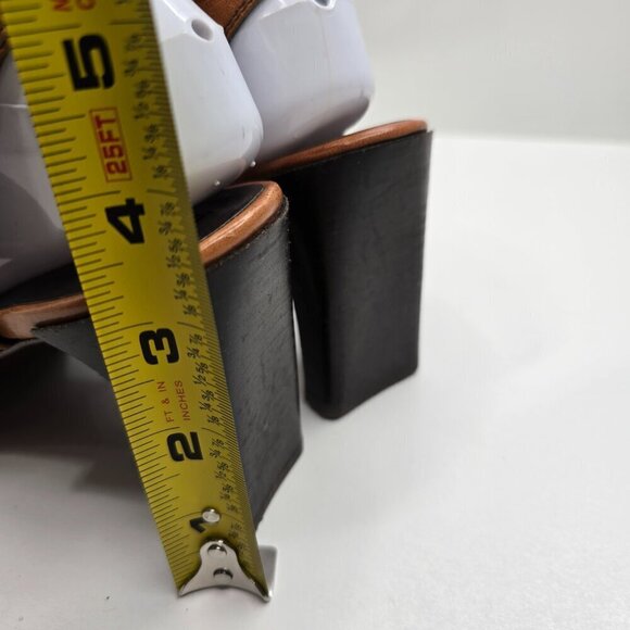 Vintage 90s Y2K Made in Italy Cognac Brown Leather Square Toe Block Heels - Picture 8 of 12